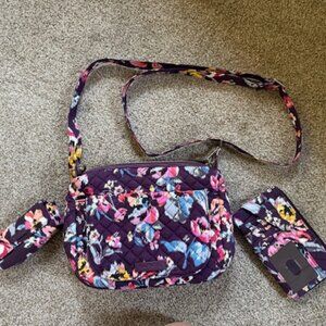Vera Bradley Indiana Rose Carson Mini Shoulder Bag & Wallet $ Lipstick case